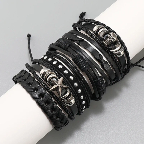 bransoletka BOHO BLACK -  SKULL, zestaw 6 bransoletek